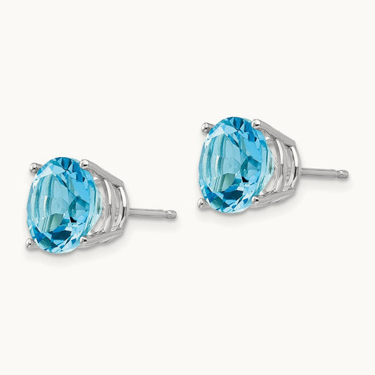 Blue Topaz Earrings, 9mm, 14K White Gold