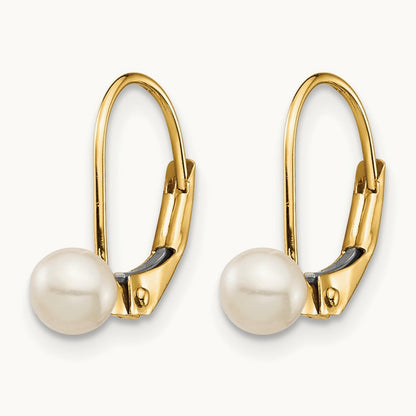 Madi K 4- White Round FW Cultured Pearl Leverback Earrings, 14K