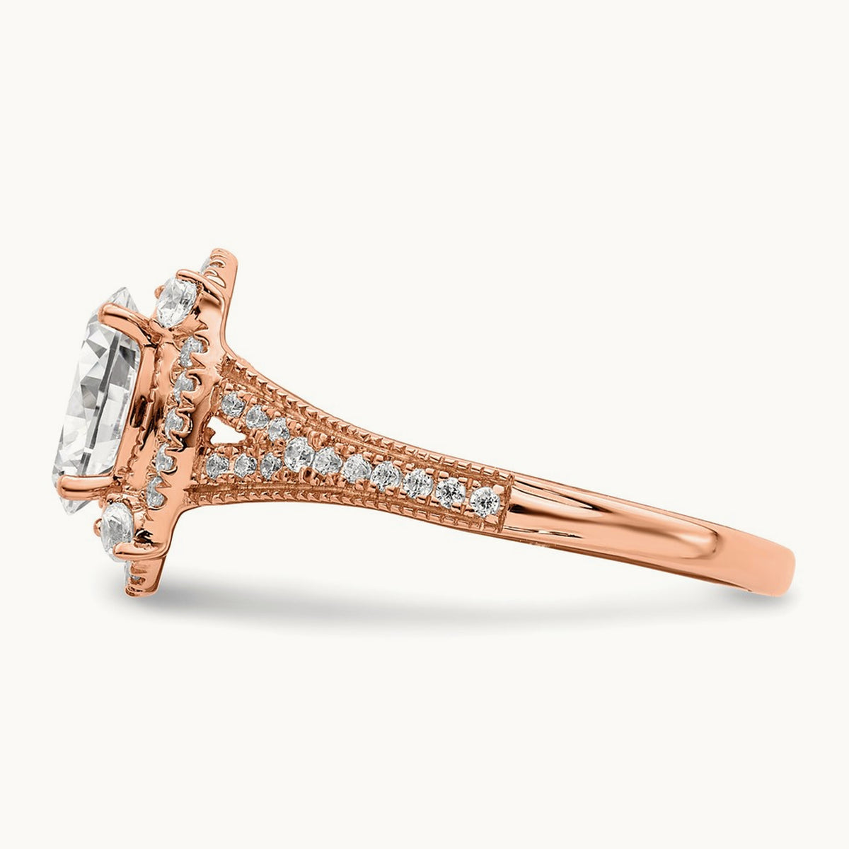 Setting: Vintage 1ct Oval Halo Diamond Semi-Mount Ring, 14K Gold — 14K Rose Gold