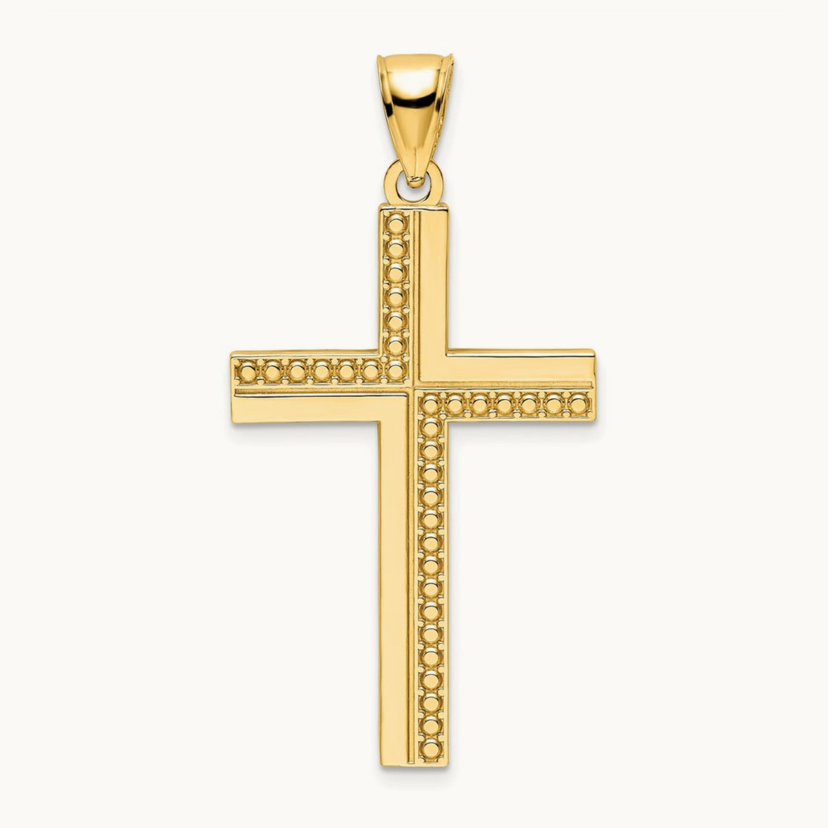 Polished Beaded Cross Pendant, 14K