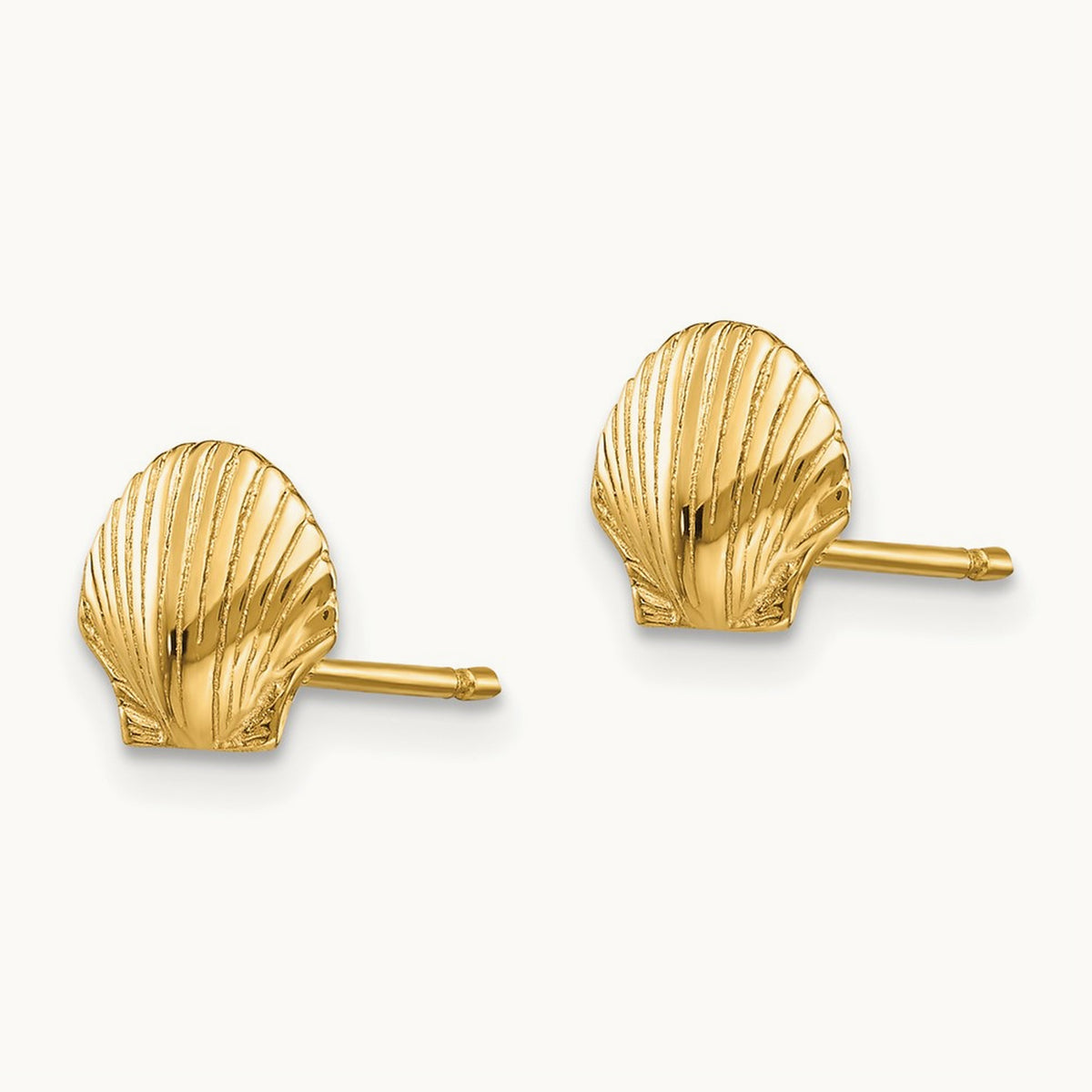 Mini Scallop Shell Post Earrings, 14K