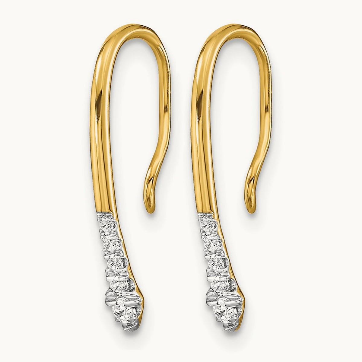 Polished Diamond Drop Wire Earrings — 14K Yellow Gold