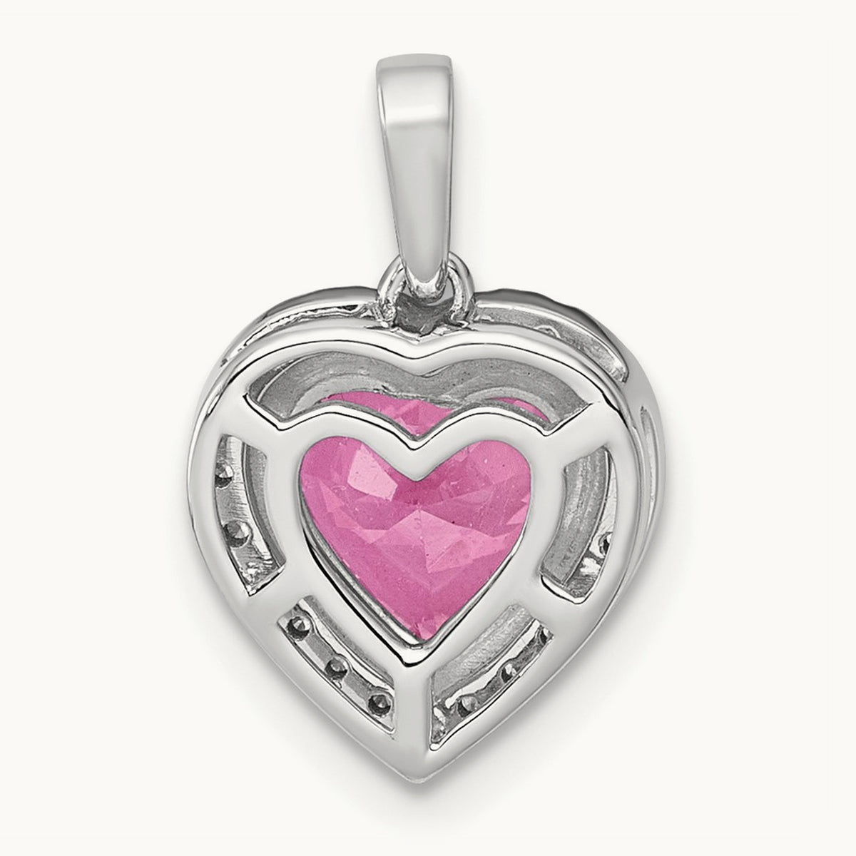 Pink Sapphire Halo Heart Pendant, 0.15 ct tw Lab-Grown Diamond