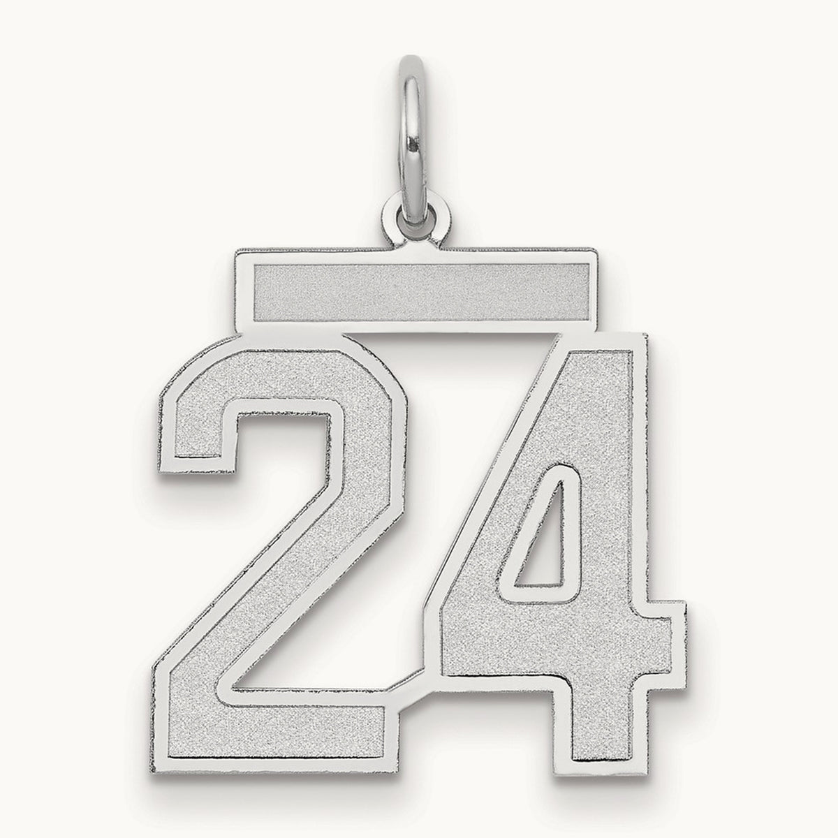 Medium Satin Number 24 Charm — 14K White Gold