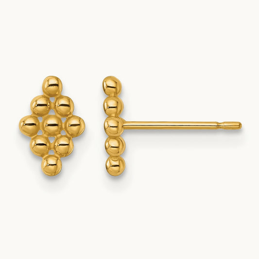 Polished and Beaded Marquise Post Earrings, 14K