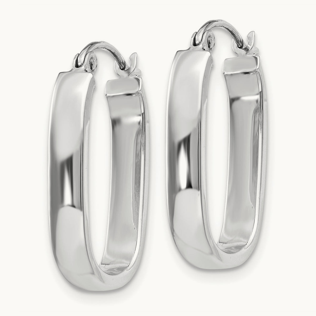 Polished Oval Tube Hoop Earrings — 14K White Gold, 11.75mm