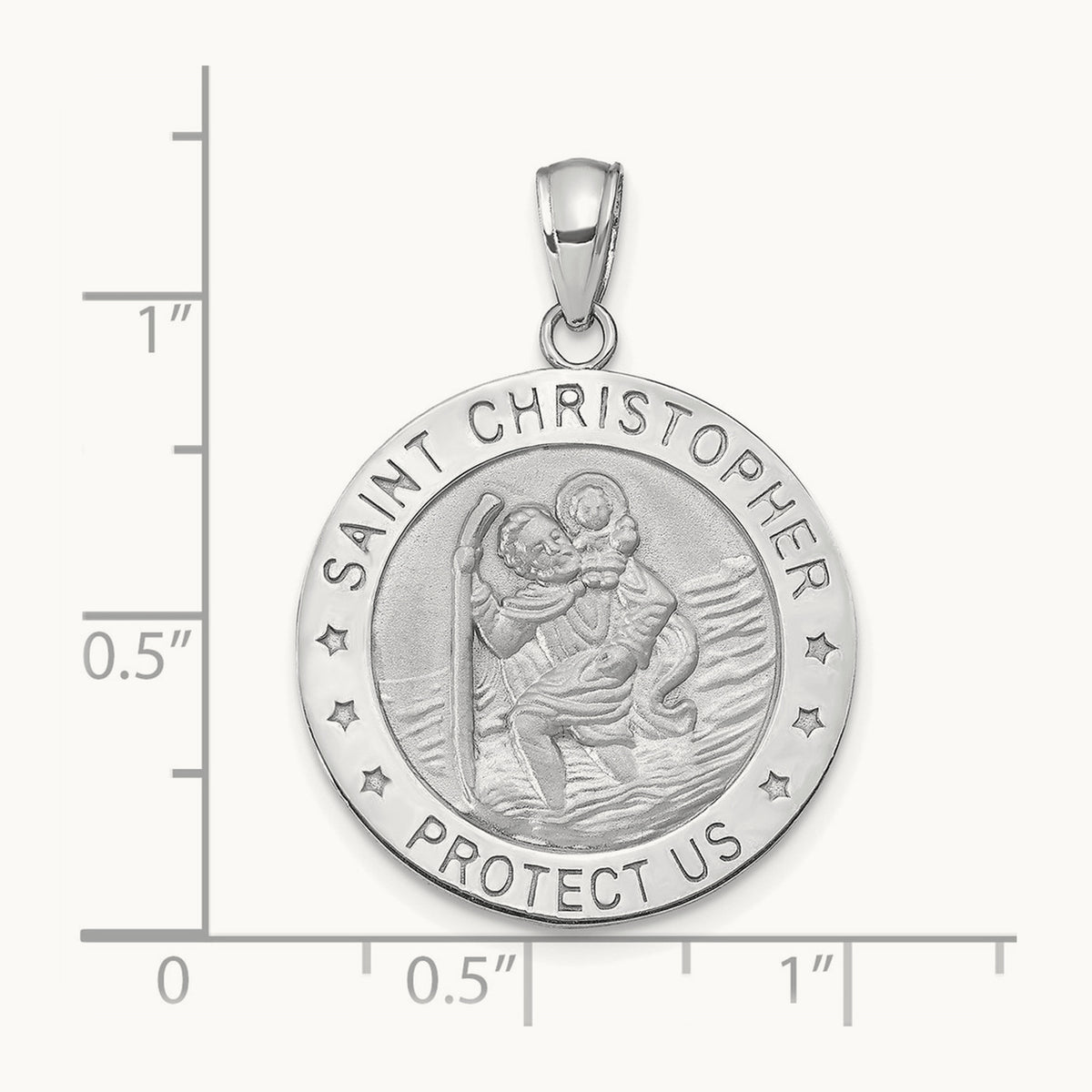 Polished / Satin Christopher Medal Charm, 14K White Gold