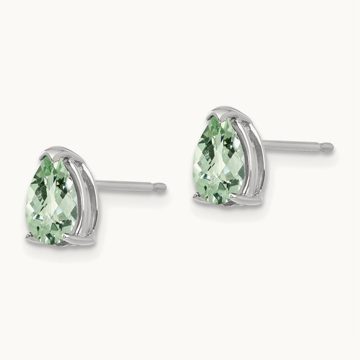7x5 Pear Checker-Cut Green Quartz Earrings, 14K White Gold