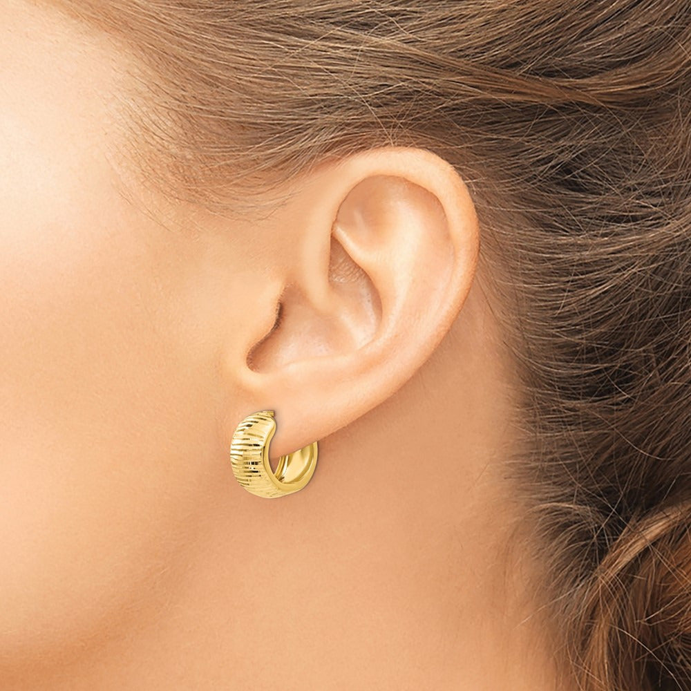 Textured and Polished Hinged Hoop Earrings — 14K Yellow Gold