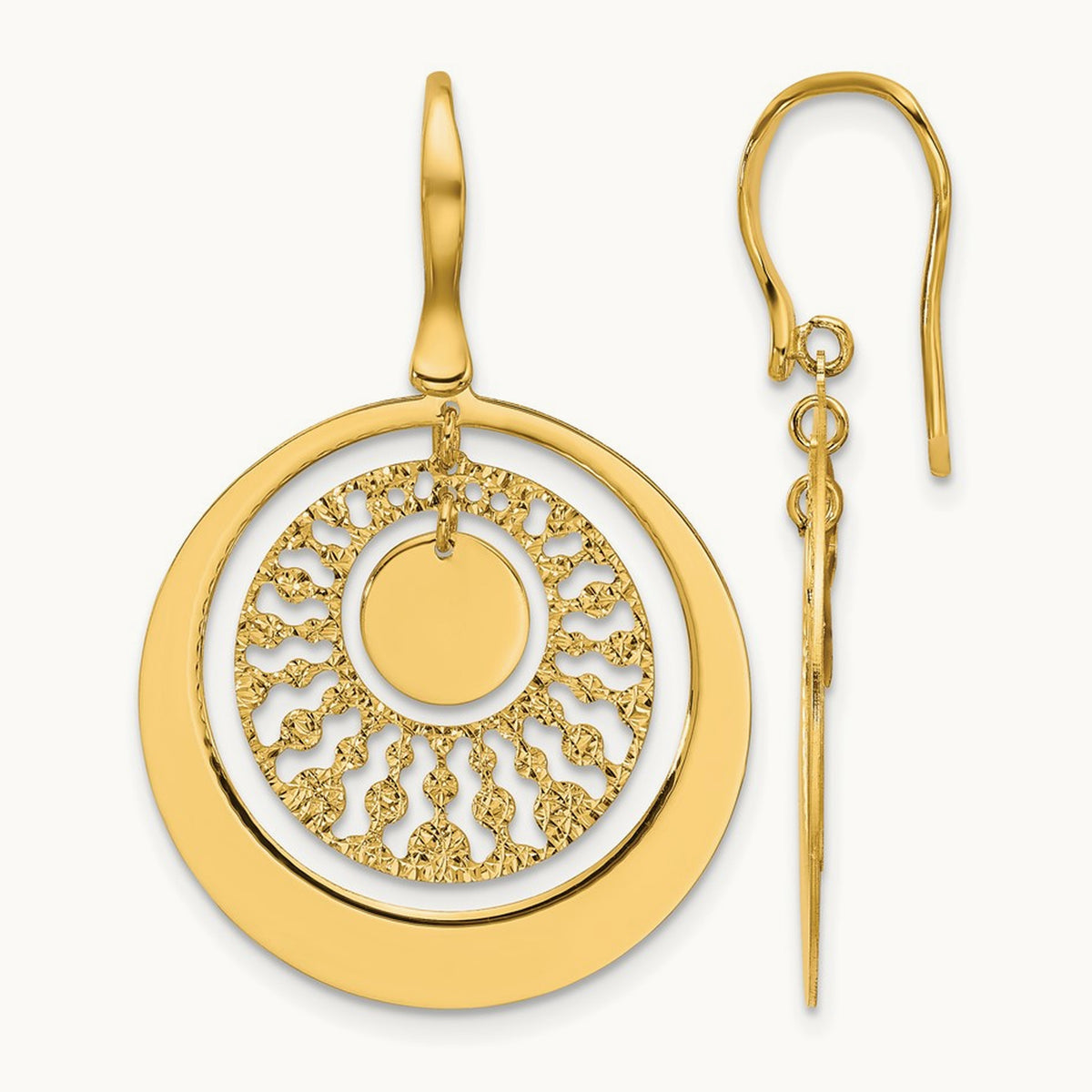 Polished and Diamond-cut Circles Dangle Earrings, 14K — Leslie's
