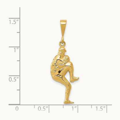Polished 3-D Pitcher Baseball Charm, 14K