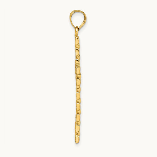 Polished Diamond-cut Textured Fancy Link Cross Pendant, 14K