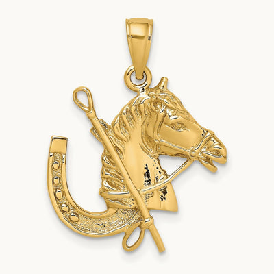 Horse Head w/ Shoe and Crop Charm, 14K