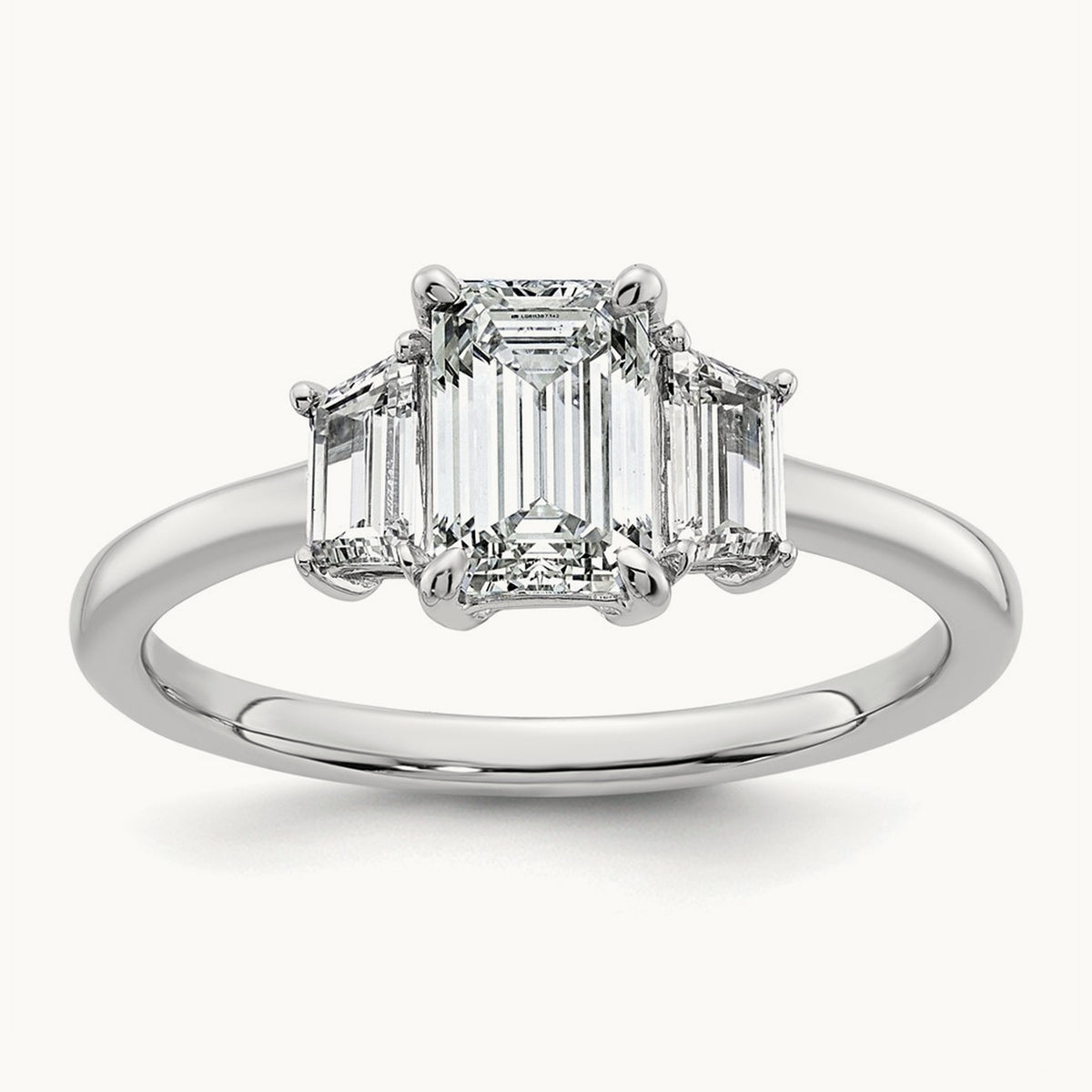 Emerald & Trapezoid Engagement Ring — 14K White Gold, 1 3/8 ct, 7