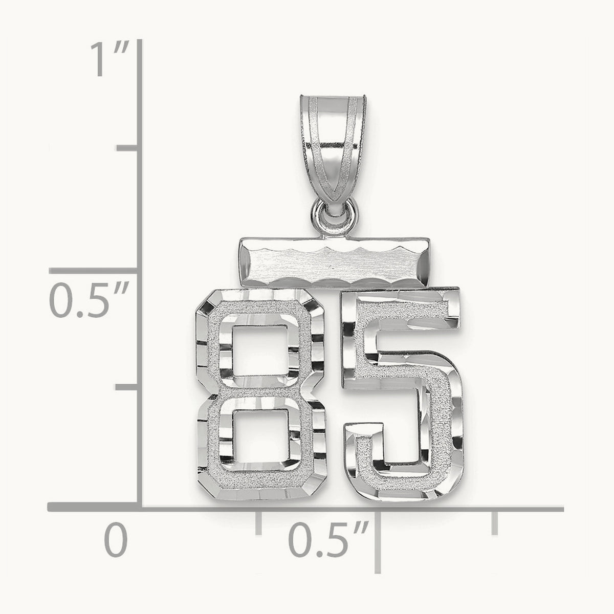 Small Brushed Diamond-cut Number 85 Charm, 14K White Gold