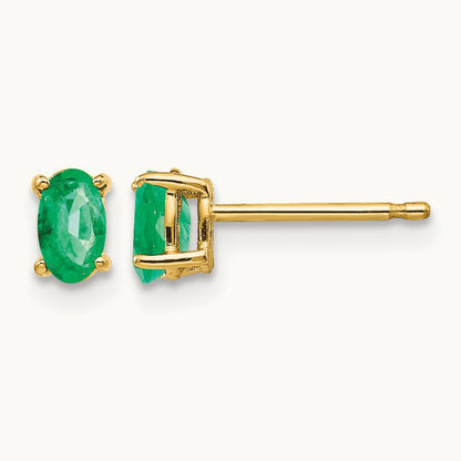 Emerald Post Earrings, 14K