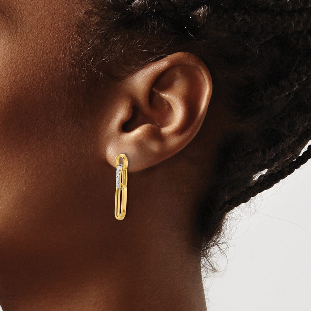 Polished and Diamond-cut Link Dangle Post Earrings — 14K Two-Tone Gold
