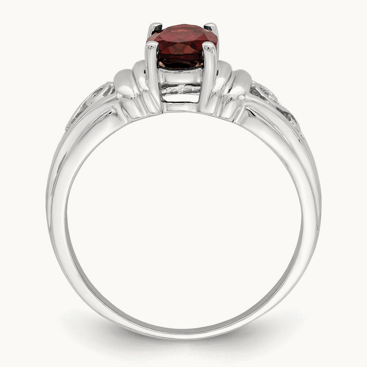 7x5mm Oval Garnet ring, 14K White Gold