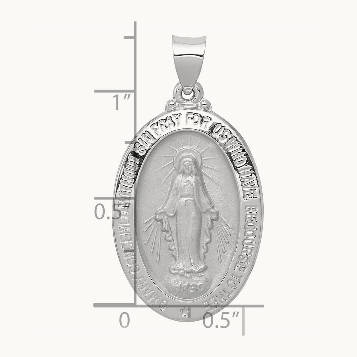 Polished/Satin Miraculous Medal Hollow Pendant — 34.5mm