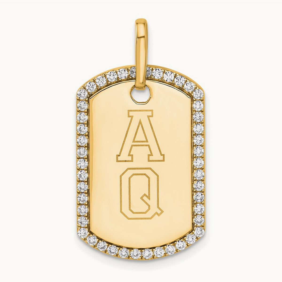 Personalized Diamond Dog Tag Charm — 14K Yellow Gold