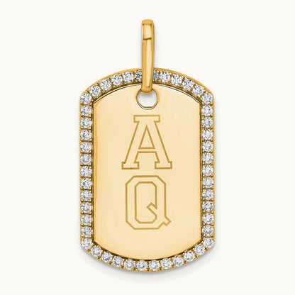 Personalized Diamond Dog Tag Charm — 14K Yellow Gold