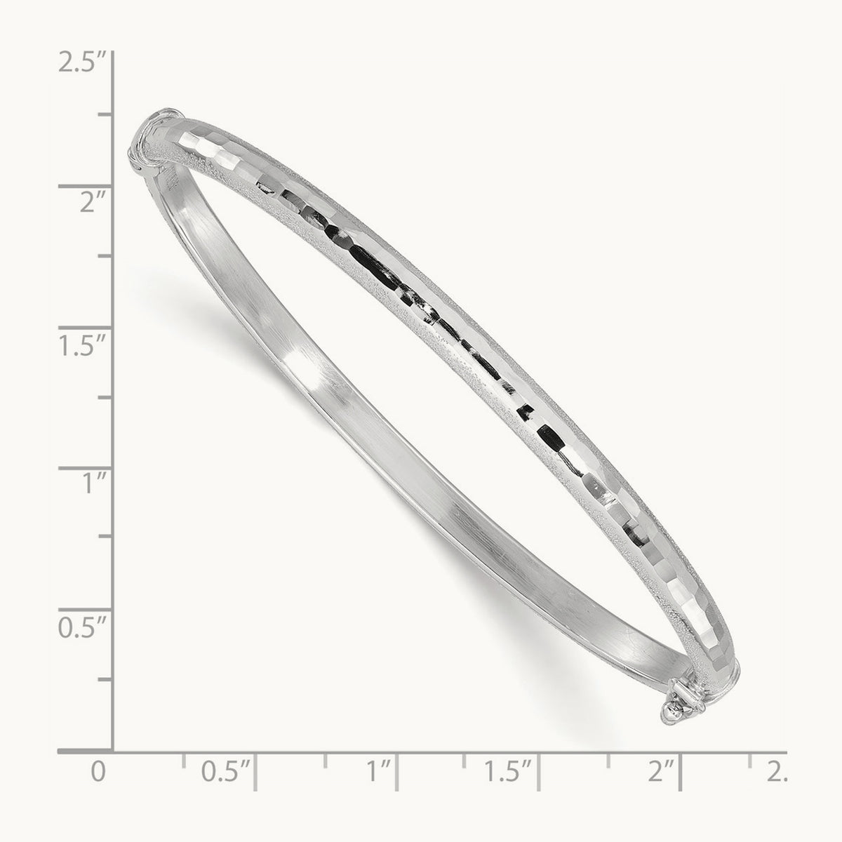 Diamond-cut and Laser-cut Hinged Bangle Bracelet, 14K White Gold