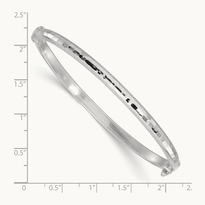 Diamond-cut and Laser-cut Hinged Bangle Bracelet, 14K White Gold