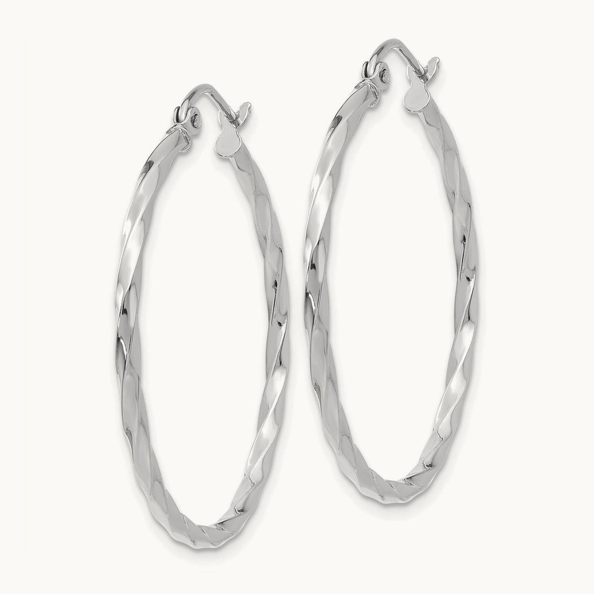White Gold Twist Polished Hoop Earring — 26mm