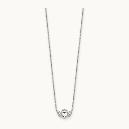 Polished Claddagh Necklace, 14K White Gold