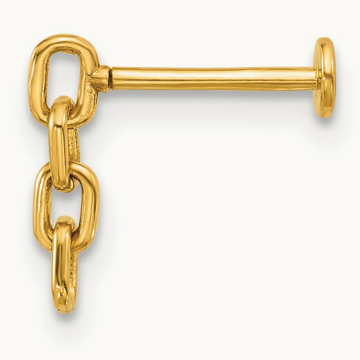 18 Gauge Polished Dangling Cable Link Labret Stud, 14K