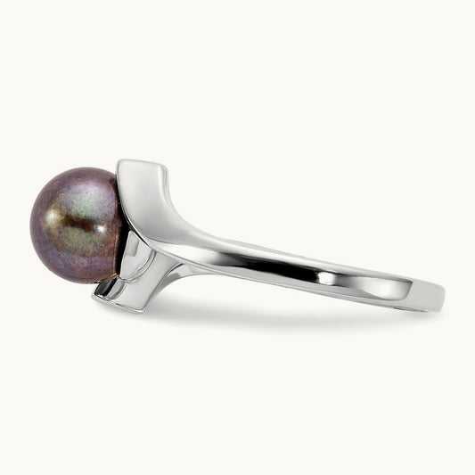 Black FW Cultured Pearl Ring, 7mm, 14K White Gold