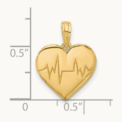 Polished Fancy EKG Heart Charm, 14K