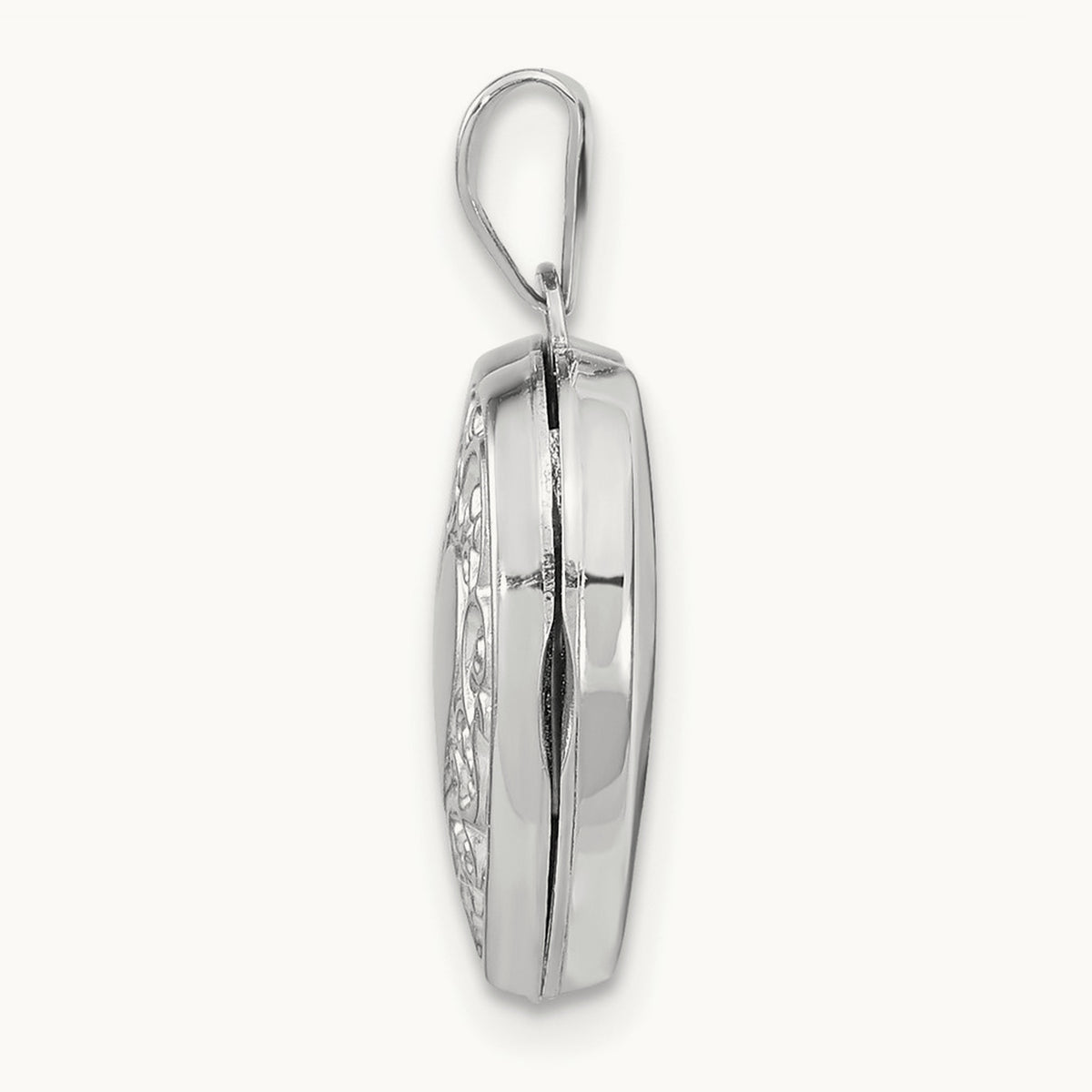 Scroll Pattern Heart Locket, 14K White Gold