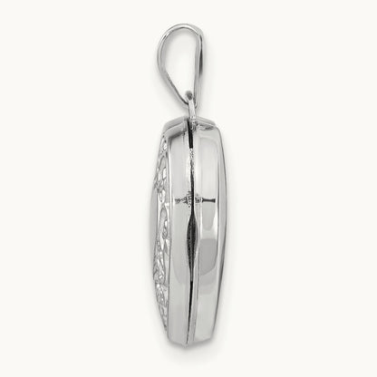Scroll Pattern Heart Locket, 14K White Gold