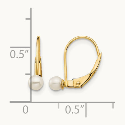 Madi K 3- White Round FW Cultured Pearl Leverback Earrings, 14K