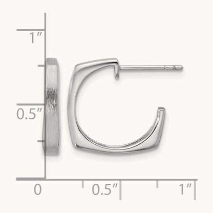 SS RH-plated Polished/Brushed Square J-Hoop Post Earrings — Leslie's