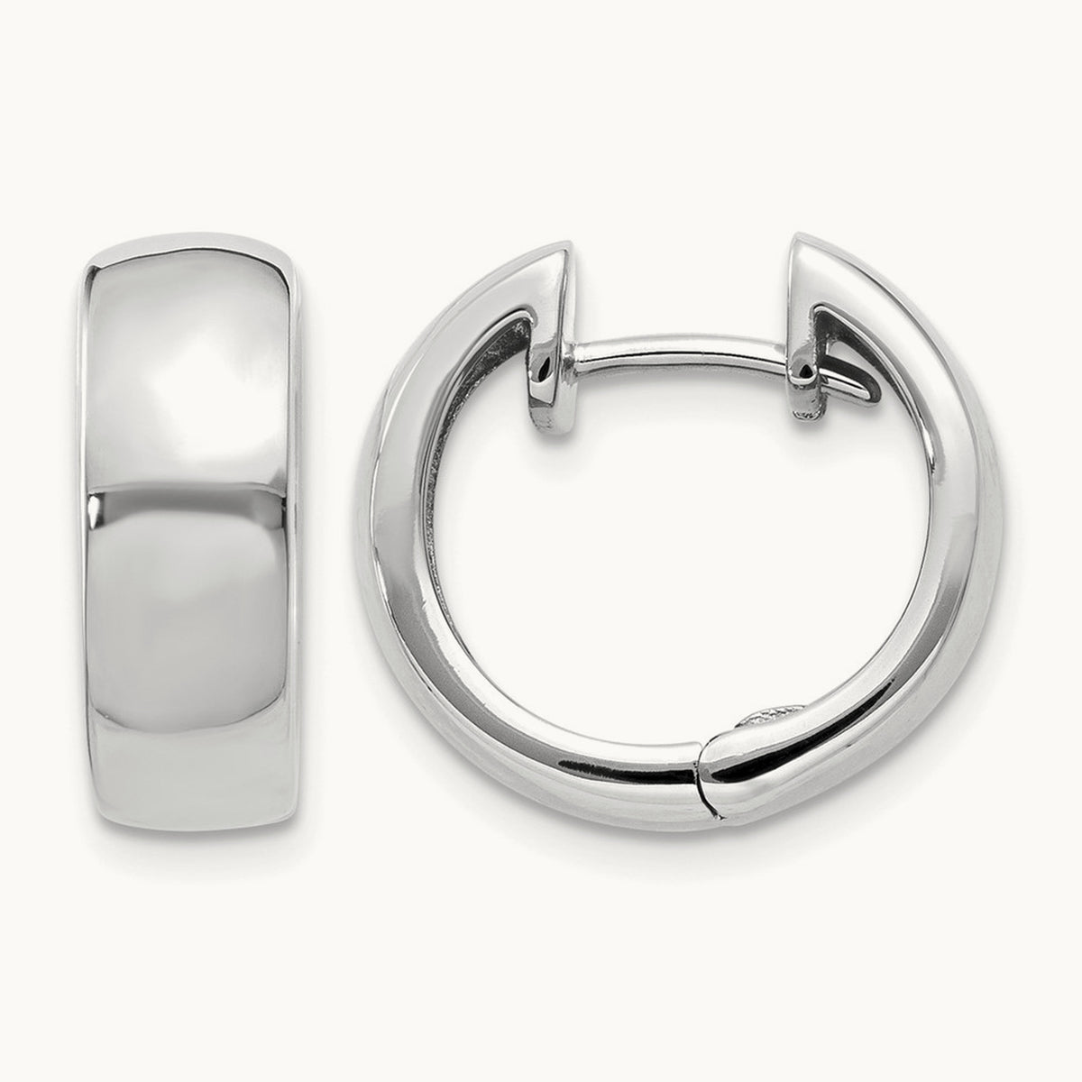 Round Hinged Hoop Earrings, 14K White Gold