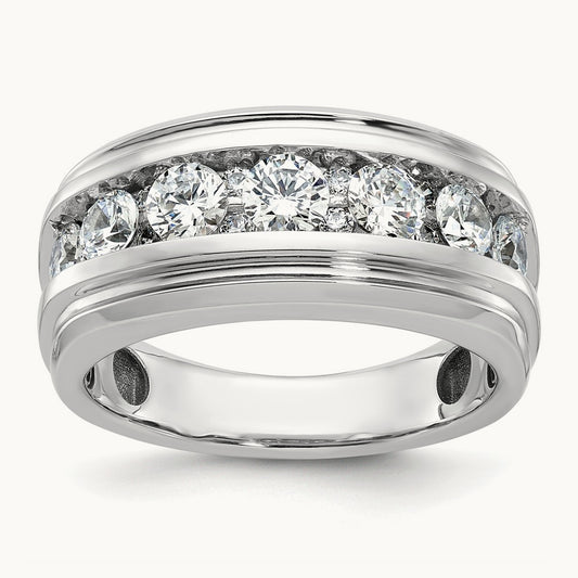 IBGoodman Men's Polished & Grooved Diamond Ring, 14K White Gold