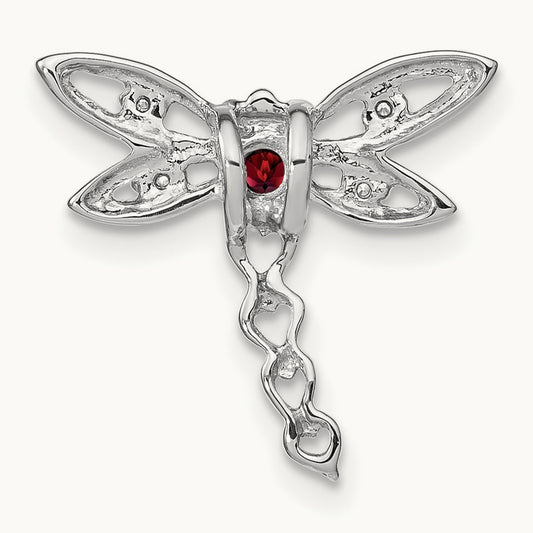 Garnet and Diamond Dragonfly Chain Slide, 14K White Gold