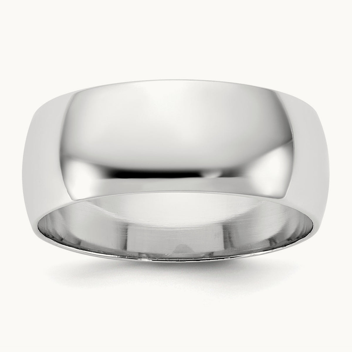 Lightweight Half Round Band, 7.5mm, 10K White Gold