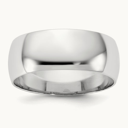 Lightweight Half Round Band, 7.5mm, 10K White Gold