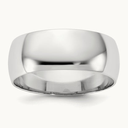 Lightweight Half Round Band, 7.5mm, 10K White Gold