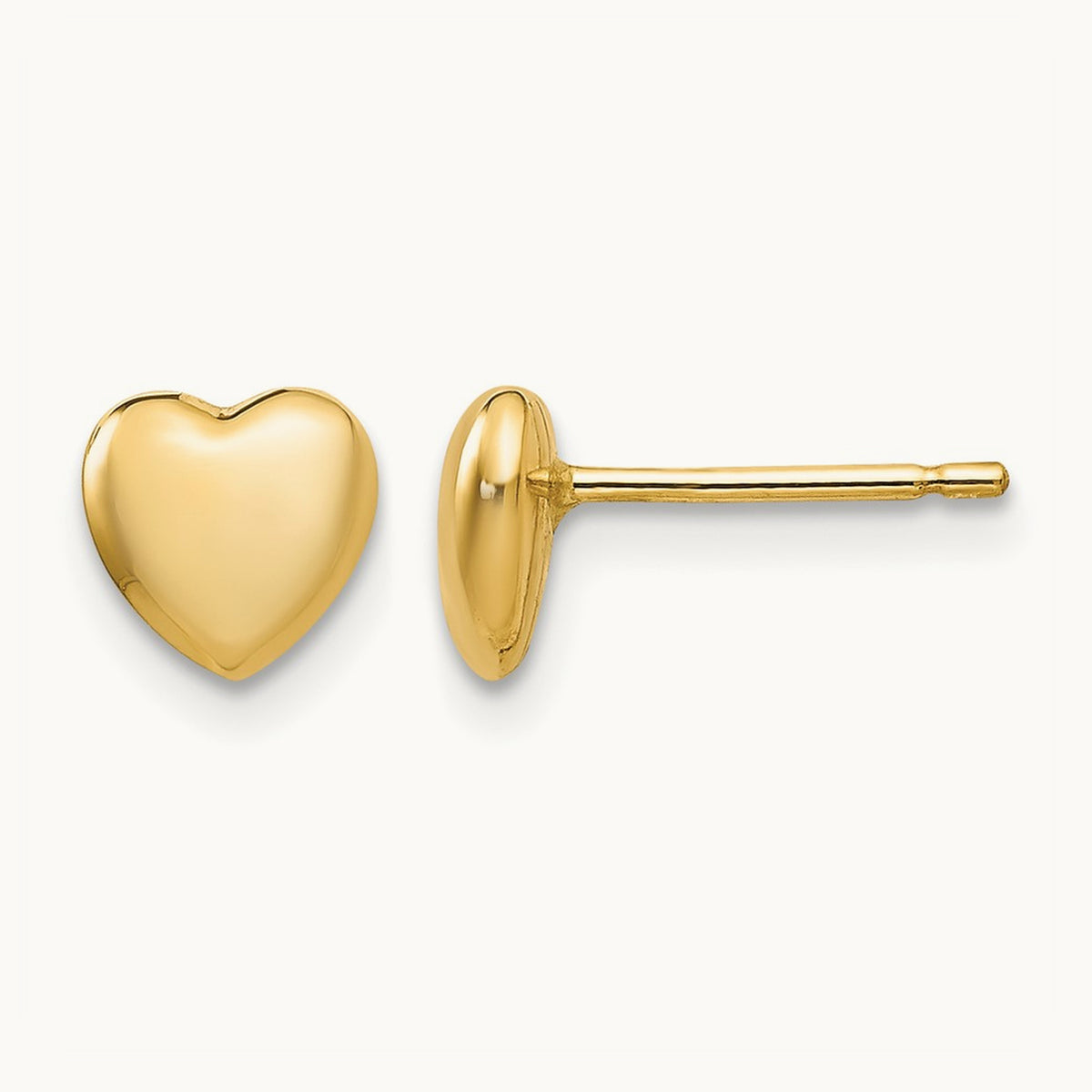 Polished Heart Post Stud Earrings — 14K Yellow Gold, 6mm