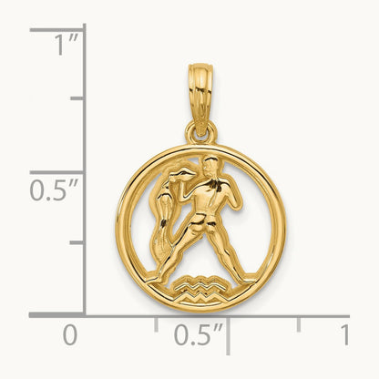 Polished Round Aquarius Pendant, 14K