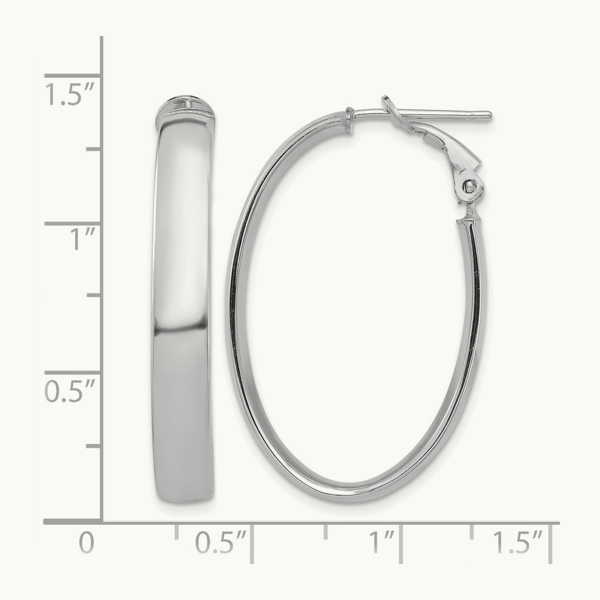 High Polished Oval Omega Back Hoop Earrings — 14K White Gold