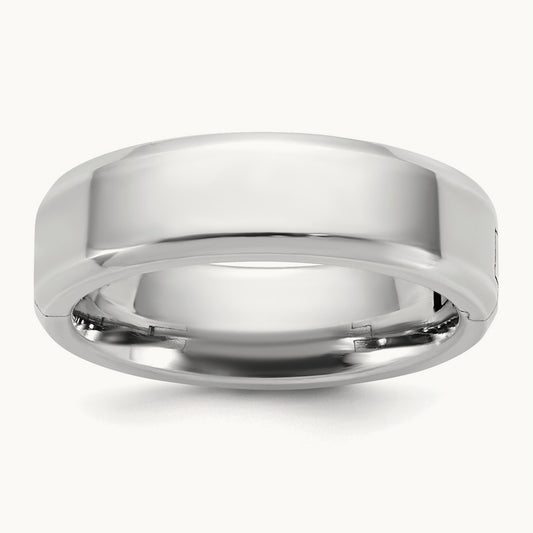 CLIQ Hinged Beveled Edge Wedding Band, 6mm, 14K White Gold