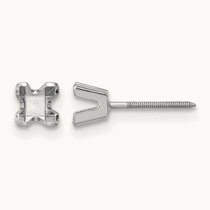Princess Cut Stud Earring Mountings, 3.5mm, 14K White Gold