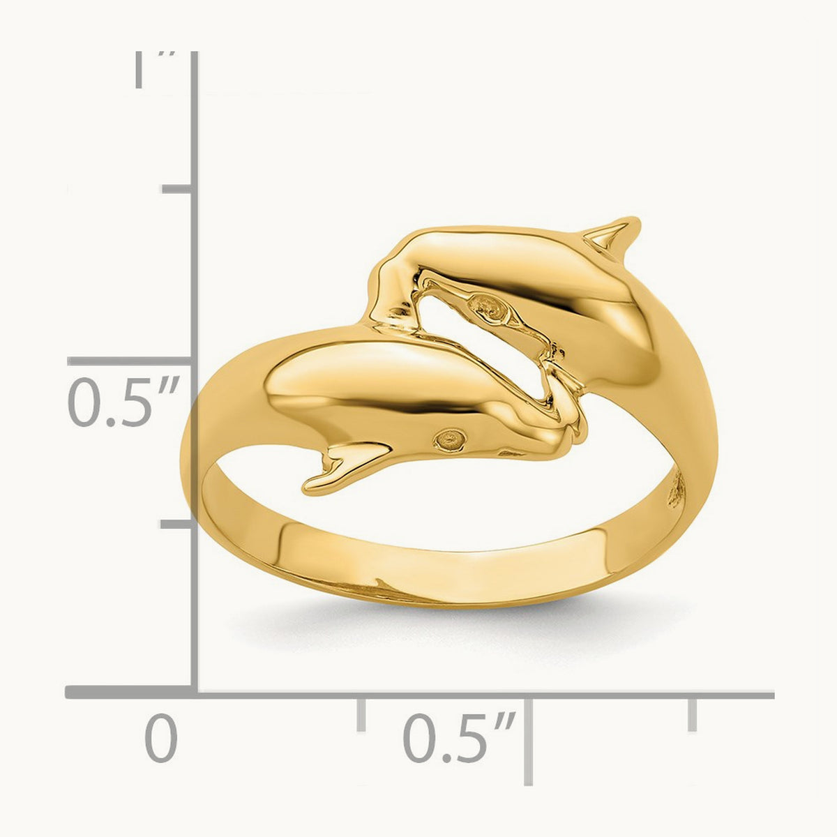 Polished Double Dolphin Ring, 14K