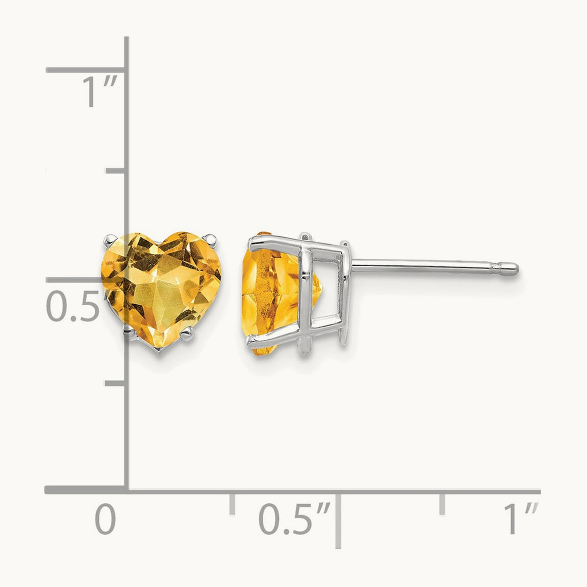 Heart Citrine Earrings, 7mm, 14K White Gold