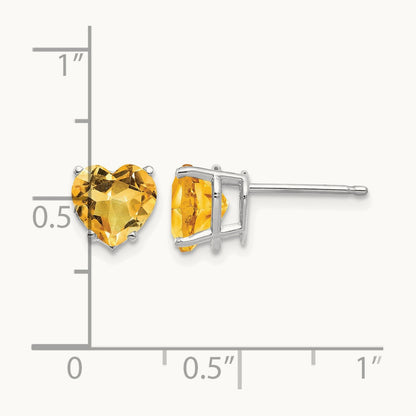 Heart Citrine Earrings, 7mm, 14K White Gold